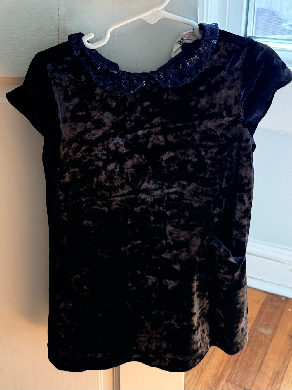 H&M Girls Velvet Dress in Deep Navy with Sequin Collar - Size 1.5-2Y